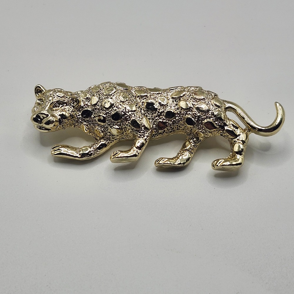 Gerrys Vintage Gold‎ Tone Leopard Cheetah Panther Brooch Pin Animal Jewelry